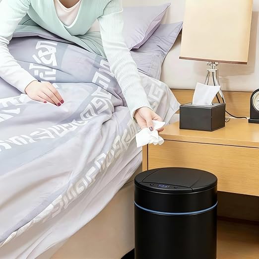 Garbage Can with Lid, Intelligent Sensor Opening and Closing, Small Garbage Can for Living Room, Bedroom, Kitchen and Bathroom (2, White)
