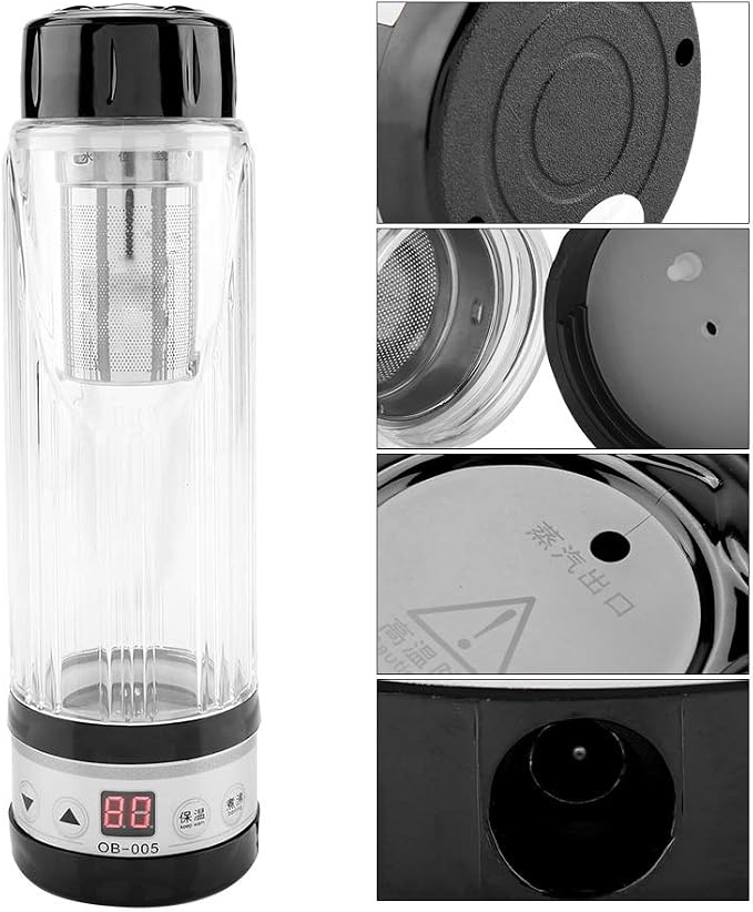Xinwoer420ml Car EleCup Holder,12V / 24V 95W Car Electric Kettle Travel Tea Mug Water Heating Cup Bottle Holder(Black)