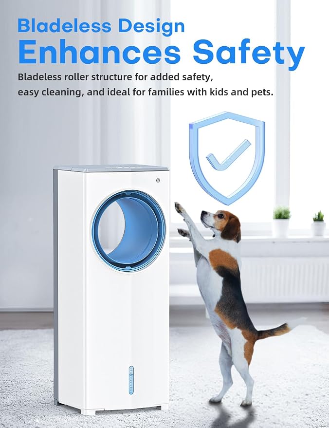27 INCH Evaporative Air Cooler, Windowless Swamp Cooler Portable Air Conditioners w/Normal/Natural/Sleep/Cooling Mode,3 Speeds,Double Tanks& Remote & Smart Timer, Bladeless Air Cooler for Room
