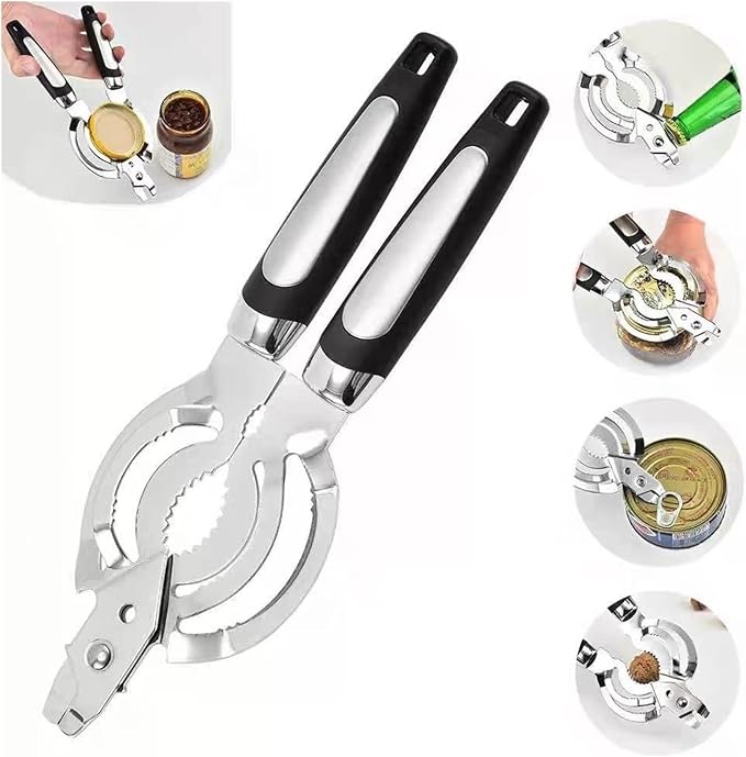 Stainless Steel Can Opener Adjustable Jar Lid Gripper Labor-Saving Multifunctional Bottle Opening Tool Picnic(Silver)