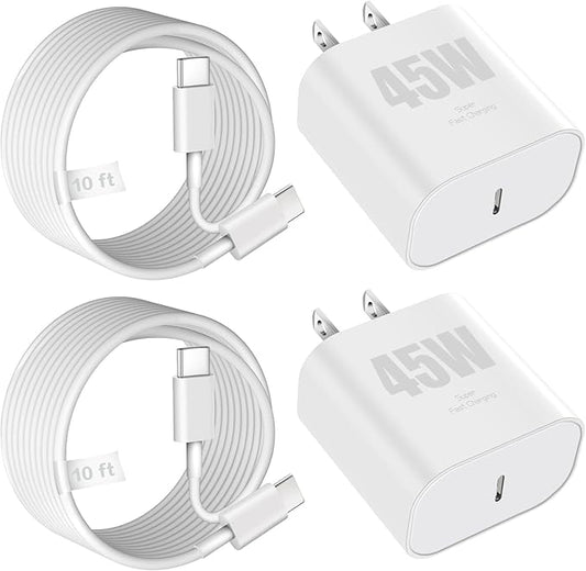 iPhone 17 16 15 Charger Fast Charging Block,2Pack 45W Type C Phone Charger,Quick USB C Chargers 10FT Long USB C Charging Cord for iPhone 17/17 Pro/17 Pro Max/17 Air/16 Pro/16 Pro Max/16e/15/15 Pro Max