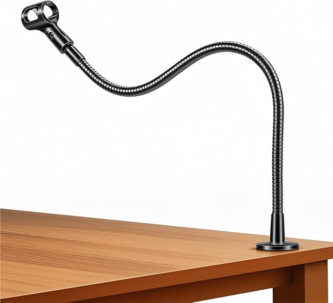 Microphone Stand - 24-INCH Heavy-Duty Flexible Gooseneck Desktop Mic Stands Holder with Flange Mount Base for Lectern Podium Podcast Meetings Lectures Streaming Gaming Studio