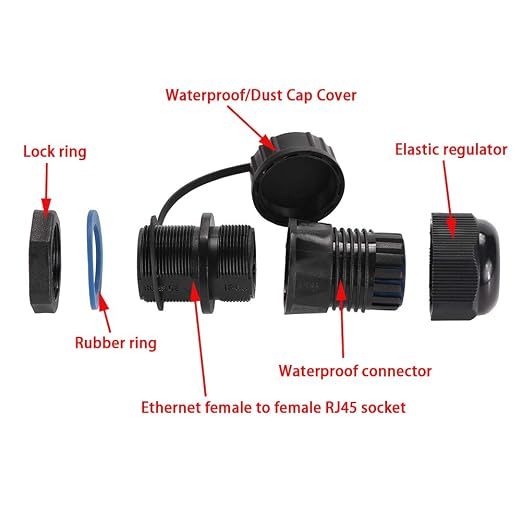 10PCS Panel Mounting RJ45 Waterproof Connector Cat5/5e/6 Ethernet LAN Cable Coupler with Waterproof/Dust Cap Cover for Outdoor Network