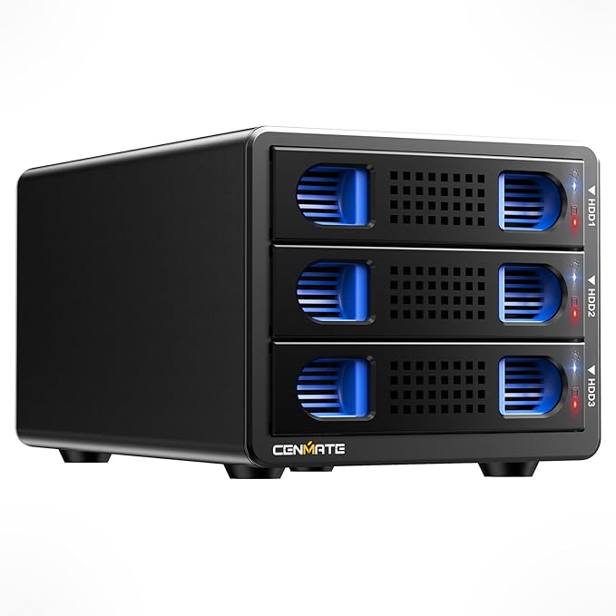 CENMATE Aluminum 3 Bay 10Gbps Hard Drive Enclosure with Cooling Fan for 2.5“/3.5" SATA HDD/SSD with USB A/C 3.2 Gen 2, Support Hot Swappable, Tool-Free HDD Enclosure, DAS(NO RAID/NAS)