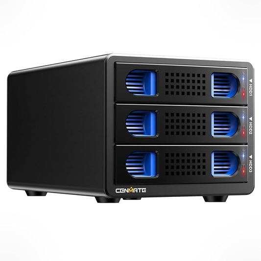 CENMATE Aluminum 3 Bay 10Gbps Hard Drive Enclosure with Cooling Fan for 2.5“/3.5" SATA HDD/SSD with USB A/C 3.2 Gen 2, Support Hot Swappable, Tool-Free HDD Enclosure, DAS(NO RAID/NAS)