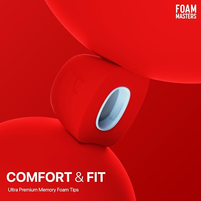Foam Masters Ultra-Premium Memory Foam Ear Tips for AirPods Pro 3rd Gen (2025) | 3 Pairs | New Ver. | Secure Fit | Super Comfort | Better Noise Cancel | Replacement Buds (Assorted S/M/L, Red)