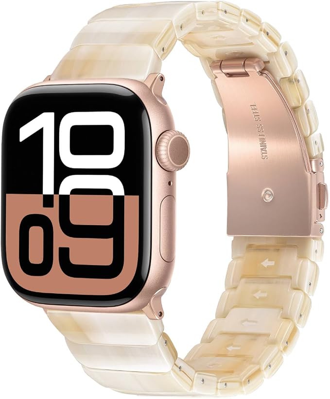 V-MORO Resin Band Compatible with Apple Watch Series 7/8/9/10 46mm/45mm/44mm/42mm Fashion Professional Strap for iWatch Series 6/5/4/3/2/1/SE/SE 2 Lightweight Bracelet Wristband Women(Classic Creamy)