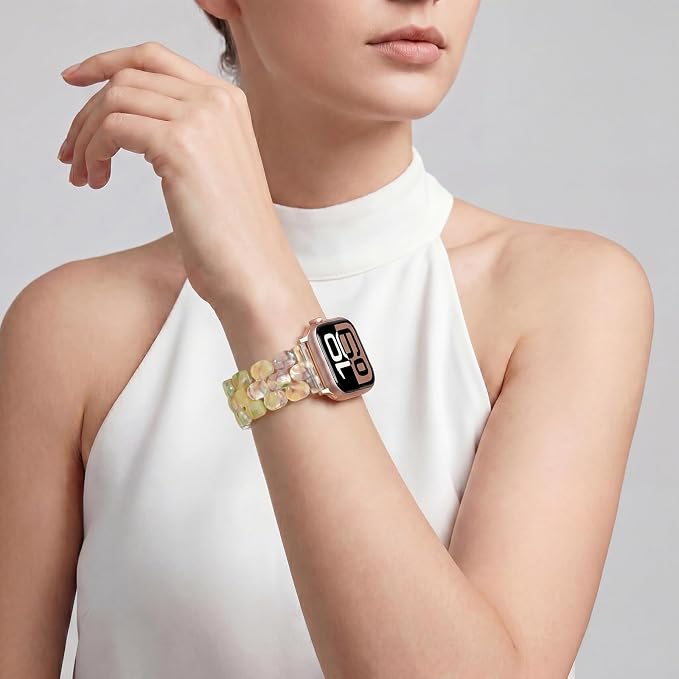 V-MORO Resin Band Compatible with Apple Watch 46mm/45mm/44mm/42mm Women Fashion Dressy Strap Bracelet lightweight Jewelry Wristband for iWatch Bands Series 11 10 9 8 7 6 5 4 3 2 1 SE2/3,Aurora Citrine
