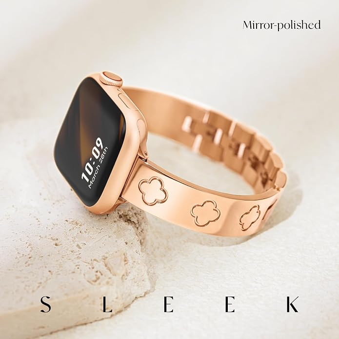 Missair Compatible with Apple Watch Band 38mm 40mm 41mm 42mm 44mm 45mm 46mm 49mm, Four Leaf Lucky Bracelet Women Dressy Stainless Steel Metal Clover Strap for iWatch Series 11 10 9 8 7 6 5 4 SE Ultra
