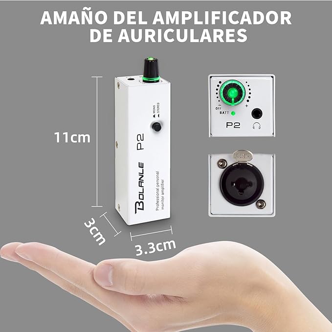 Bolanle P2 Portable in-Ear Monitor Amplifier, Professional Headphone Amp with XLR/TRS Input, Stereo/Mono Switch for Keyboardists, Drummers, Guitar, Bass Players