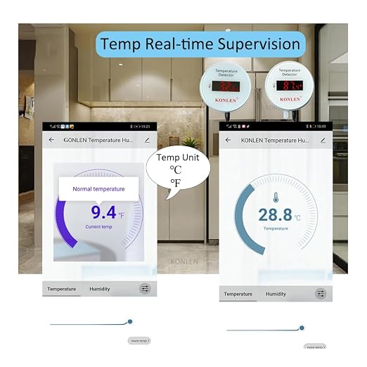 Tuya WiFi Temperature Sensor with External 9.8ft Probe Cable, Smart Life Digital Thermometer Detector for Freezer Water Tank Pool Home Greenhouse, Upper Lower Temp Remote Alarm KONLEN