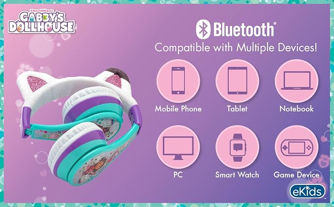 Gabbys Dollhouse Bluetooth Headphones for Kids, Wireless Headphones