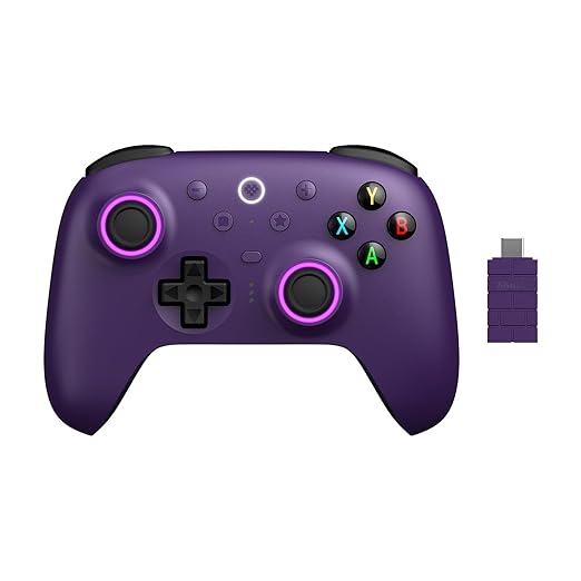 8BitDo Ultimate 2 Wireless Controller for Windows PC, Apple, Steam & Android, Gaming Controller with TMR Joysticks, Hall/Tactile Triggers, Motion Control, RGB Fire Ring, 1000Hz Polling Rate, Purple
