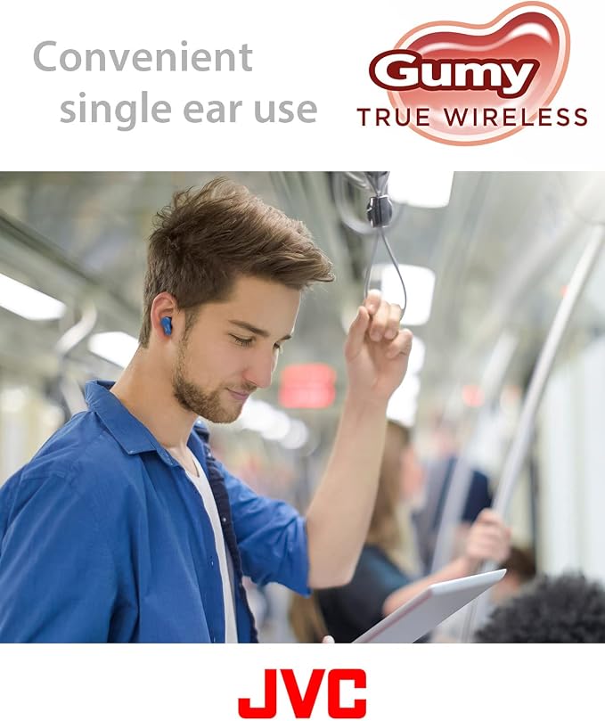 JVC Gumy True Wireless Earbuds, Bluetooth 5.3, Charging Case, 24-Hour Playback, IPX4 Water Resistant, Comfortable Secure Fit with XS/S/M/L Earpieces, Built-in Mic for Calls, iPhone/Android/PC - HAA7T2