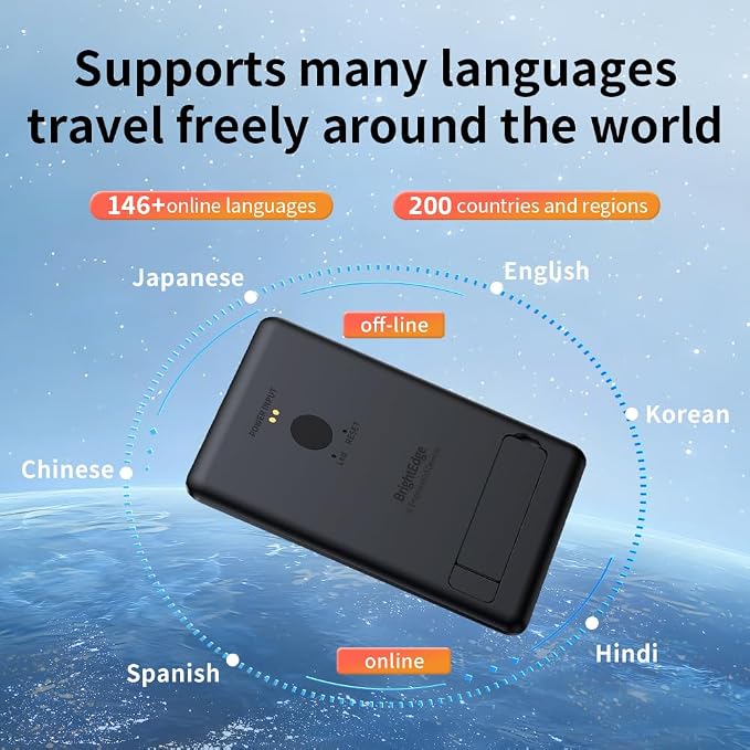 Portable AI Voice Translator Device, 146+ Languages Real-Time Two-Way Translator with Offline Support & Magnetic Stand, for Travel, Business & Language Learning