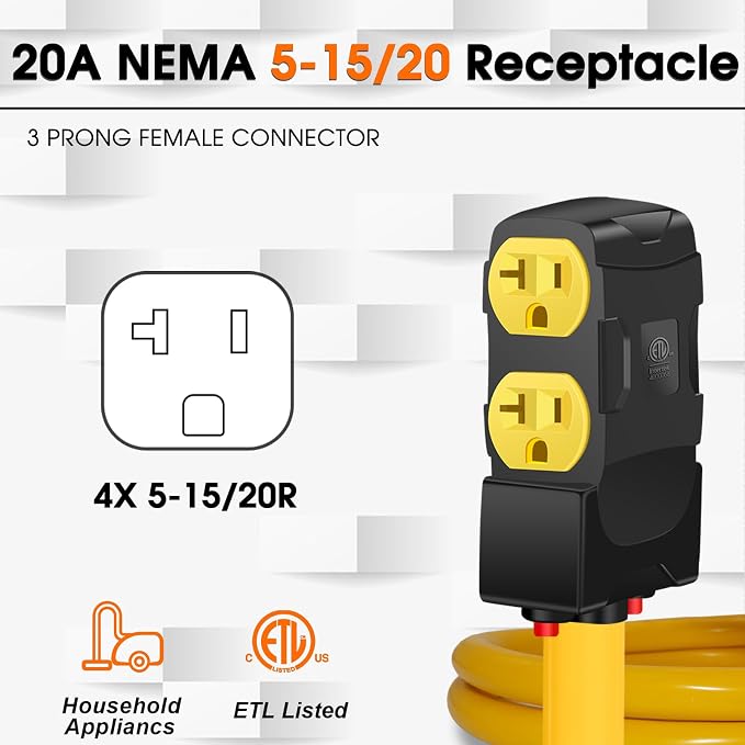 50Amp to 20Amp 110V Adapter, Compatible with NEMA 10-50P to 4X 5-20R/15R with 20 Amp Circuit Breaker, 220/250V Electrical Stove/Range/Oven Male Plug Gas 110/125V Power Convert Adapter(3 FT)