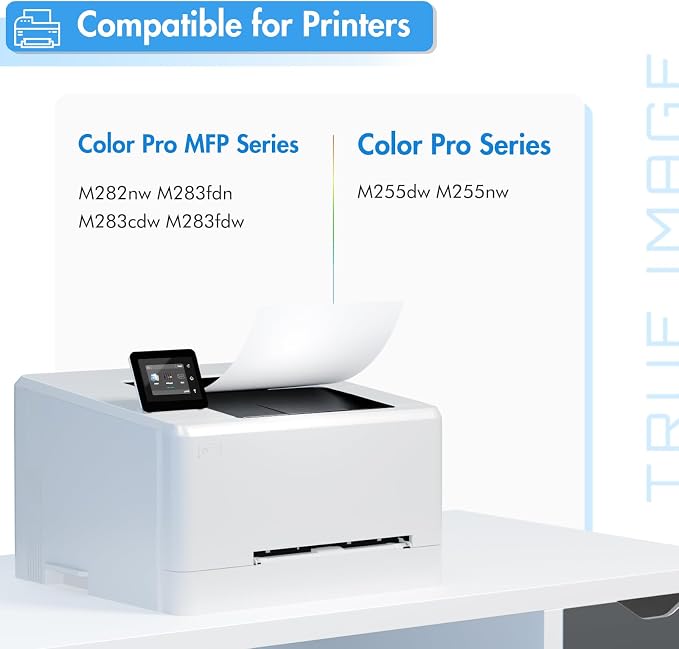 206X Toner Cartridges 4 Pack High Yield: MFP M283fdw M283cdw M255dw 206A 206 Set Compatible for HP 206X for HP Color LaserJet Pro M283fdn M255nw M282nw M283 W2110X Printer Ink (with Chip -B/C/Y/M)
