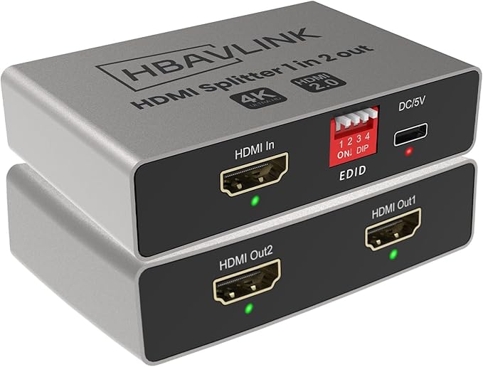 HDMI Splitter 1 in 2 Out 4K 60Hz - EDID Clone, HDCP2.2, HDR, Dolby Atmos, Dolby Vision - Compatible with Firestick 4k Max, PS3/PS5 & Elgato HD60s/x/Pro, Apple TV 4K, Retrotink, Roku Stick