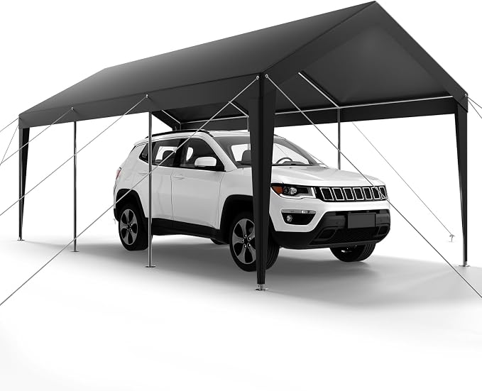 VEVOR Carport, 10 x 20 FT Outdoor Car Canopy, Potable Carport, Heavy Duty Galvanized Car Shelter, UV-Resistant & Water-Resistant, All-Season Protection, Storage Shed for Car Boat Motorcycle Grey