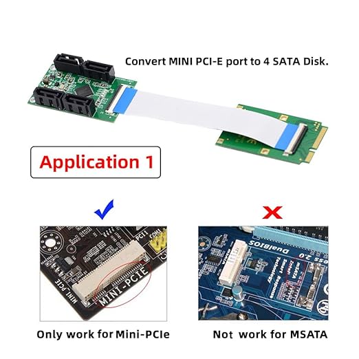 ChenYang Mini PCI-E/M.2(A+E Key) to 4 SATA 3.0 Extension Card Adapter for Motherboard SATA Hard Drive Port Extension with 10cm Flat Cable