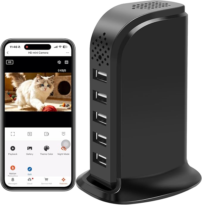 Security Camera WiFi Hidden Spy Camera with USB Charger, Hidden Camera Nanny Cam with Motion Detection Remote Viewing for Baby Pet Elderly Indoor Surveillance
