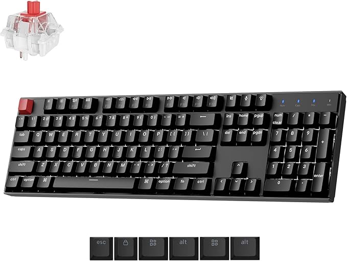 Keychron K10 Version 2 Full Size 104 Keys Bluetooth Wireless Mechanical Gaming Keyboard for Mac Windows Super Red Switch White LED Backlight/USB C Wired Computer Keyboard
