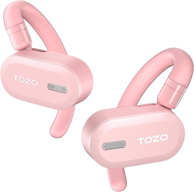 TOZO O2 True Open Ear Wireless Earbuds with Multi-Angle Adjustment, Bluetooth 5.3 Headphones with Bass Sound, Crystal-Clear Calls, 42 Hrs Playtime, Long-Lasting Comfort for Work, Driving, Sport Pink