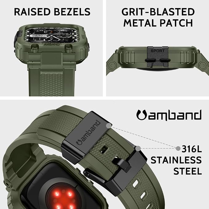amBand Compatible with Apple Watch Series 9/8/7/6/5/4 & SE 3/2/1 41mm/40mm Band Case for Men, M1 Sport Rugged Case with Strap Military Protective Cover Bumper for iWatch 41/40 mm - Army Green