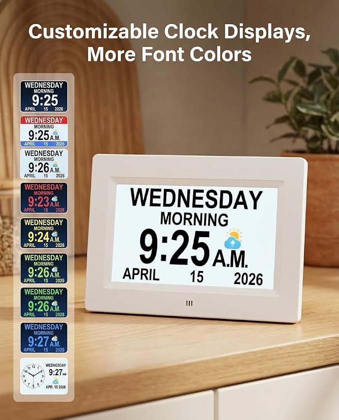 【Upgraded】27 Alarms Digital Talking Clock with Day and Date, Custom Reminders, 1280*800p HD Dsiplay, 10-Levels Dimmer, Auto DST, Sleep Trainer for Elderly Dementia, Voice-Talking with Remote
