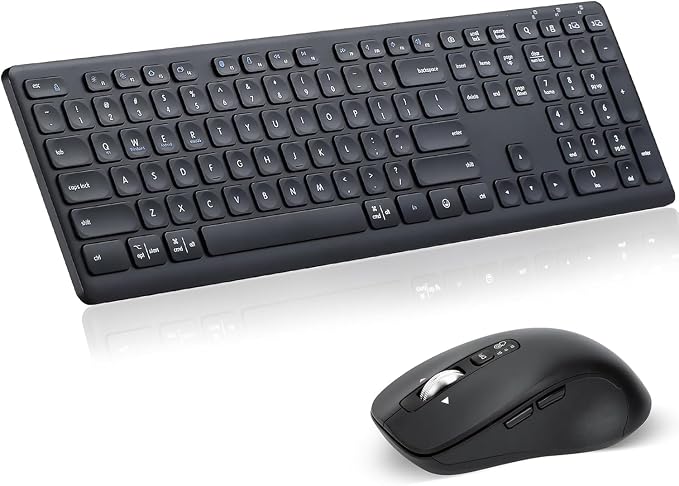 CITLLA Wireless Keyboard and Mouse Combo, Scissor-Switch Keys, 2-in-1 USB Receiver and Two Bluetooth, Multi Device Silent Design for Computer, Laptop, MacBook and iPad (Pure Black)