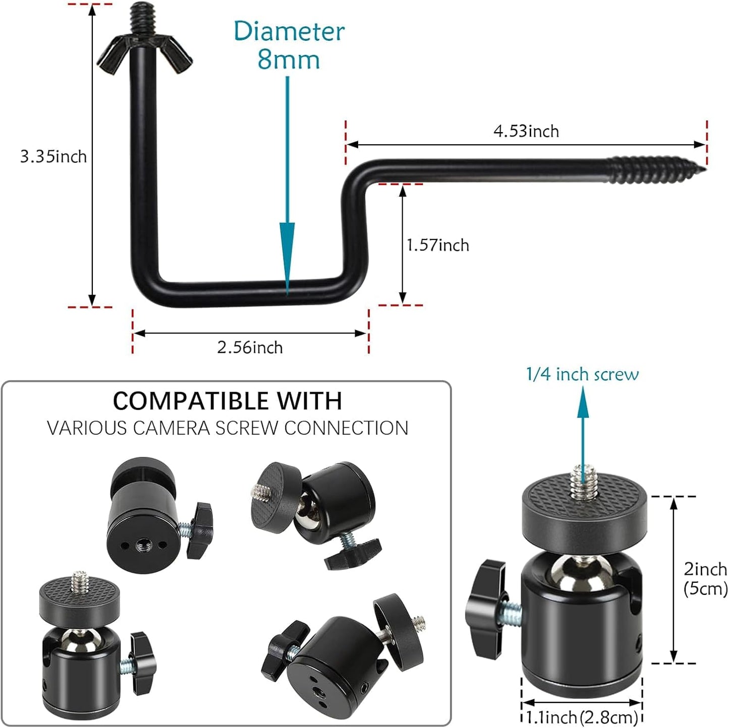 5Pcs Trail Camera Tree Mount, 1/4" x 20 Screw 360° Rotatable Interface Screw Mounting Bracket for Trail Cameras, Security Camera Holder, Hunting Accessories for Game Cam Solar Panels, etc.