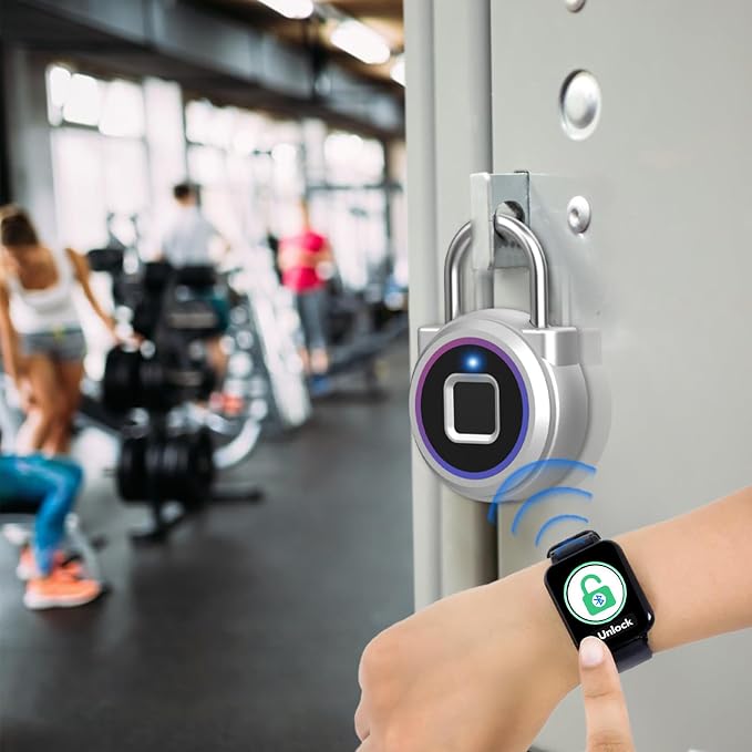 Gym Locker Padlock Fingerprint Padlock eLinkSmart Waterproof Keyless Smart Lock iOS Watch App Unlock View Record Combination Padlock for School Gym Locker Gun Case Field Box Colorful Acrylic