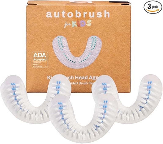 Autobrush Double Sided Brush Head Replacement with Nylon Bristles, ADA Accepted, Kids (Ages 9-12, Pack of 3)