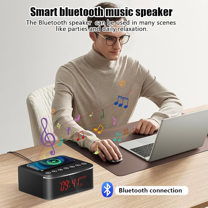 Hidden Camera Motion Activated/Stronger Night Vision/160°View Angle/HD 1080P,Indoor WiFi Camera with Bluetooth Speaker,Alarm Clock,Wireless/Wire Charger(2.4/5Ghz)