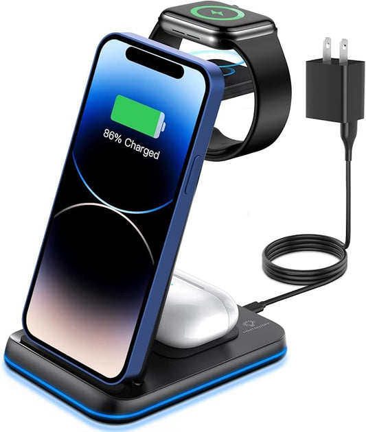 Foldable Wireless Charger for Multiple Devices 3 in 1 Wireless Charging Station for Travel, Compatible with iPhone 17 16e 16 15 14 13 12 11, Charging Pad for iWatch Series & Airpods 4 3 2 Pro