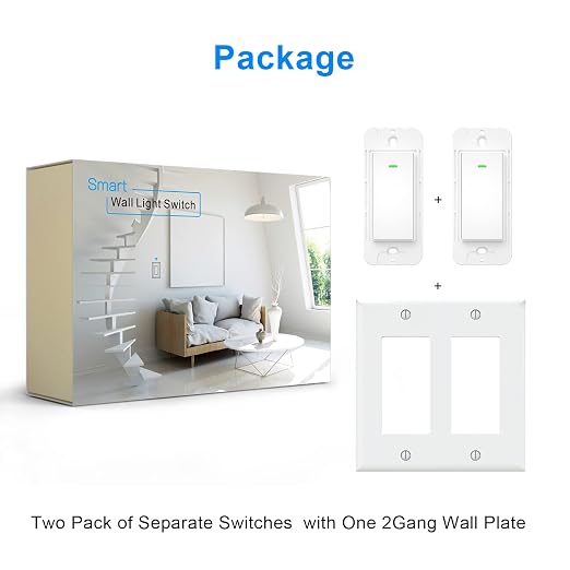 Smart Light Switch, 15A Smart Wifi Light Switch with Remote Control and Timer, Compatible with Alexa, Google home and IFTTT, No Hub required, Easy and Safe installation, ETL and FCC listed(2gang)