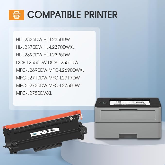 TN760 Toner for Brother Printer TN730: Compatible for Brother TN-730/TN-760 TN 760 TN-760 730 MFC-L2710DW DCP-L2550DW HL-L2395DW MFC-L2750DW TN-730 HL-L2350DW HL-L2370DW HL-L2390DW Black Cartridge
