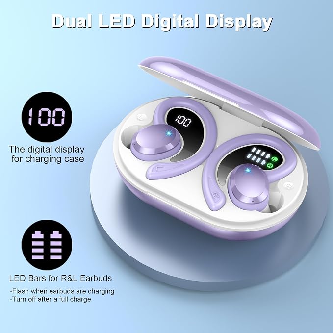 Wireless Earbuds Sport, 2025 Bluetooth 5.3 Headphones Bass Hi-Fi Stereo Over Ear Buds, 48Hrs Noise Cancelling Headset with Earhook, IP7 Waterproof Earphones Workout Running for Laptop Pad Android iOS