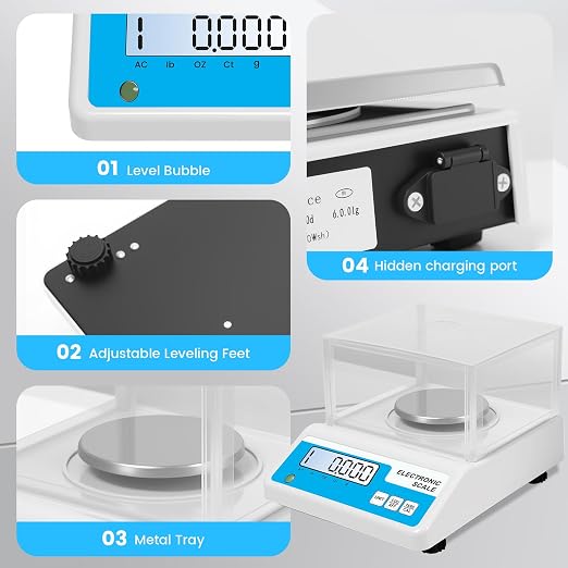 Lab Analytical Balance Scale 500g x 0.001g, 001 Gram Scale High Precision Digital Scale with Windshield, Jewelry Scale for Gold Powder Laboratory Kitchen School, 4 Units with LCD Display,