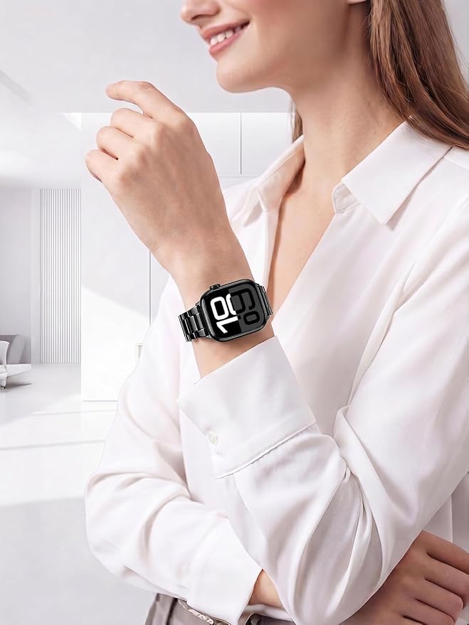 V-MORO Resin Strap Compatible with Apple Watch Band 41mm/40mm/42mm/38mm Series 11/10/9/8/7/6/5 Women Men Fashion Lightweight Wristband with Metal Buckle,iWatch Series 4/3/2/1/SE 2/SE (Black)