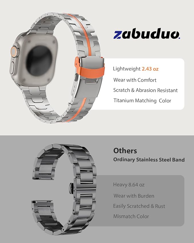 Upgraded Titanium Band Compatible with Apple Watch Band Ultra 3/Ultra 2/Ultra 49mm,Series 11/10 46mm,9/8/7 45mm,SE3/SE2/SE/6/5/4 44mm,3/2/1 42mm,Lightweight Durable Large Strap,Titanium/Orange