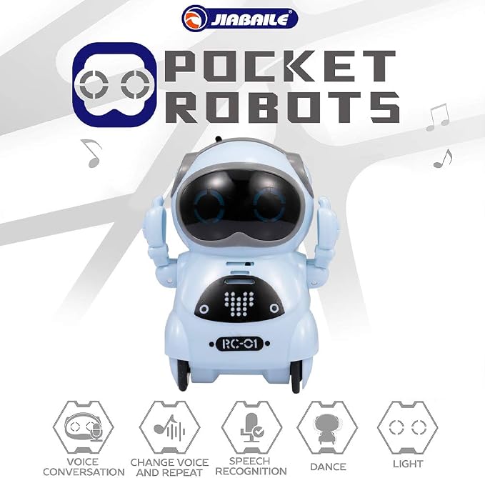 GoolRC Mini Pocket Robot, with Interactive Dialogue Conversation, Voice Recognition, Singing and Dancing, Electric Small Robot Gift (Blue)
