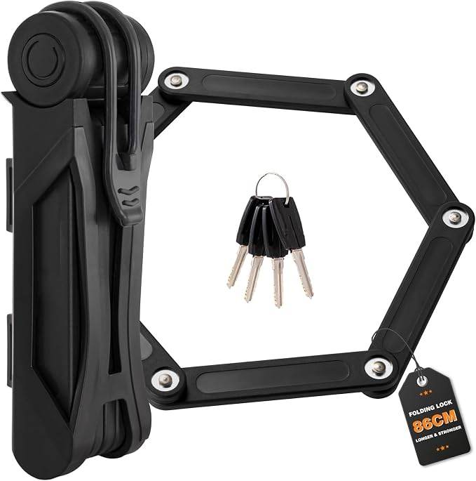 Heavy Duty Folding Bike Lock, 34" Foldable Bicycle Lock with 4 Keys & Mounting Bracket, Alloy Steel Anti Theft Bike Lock for Electric Bike, Scooter & Motorcycle, Portable Security Lock - Black