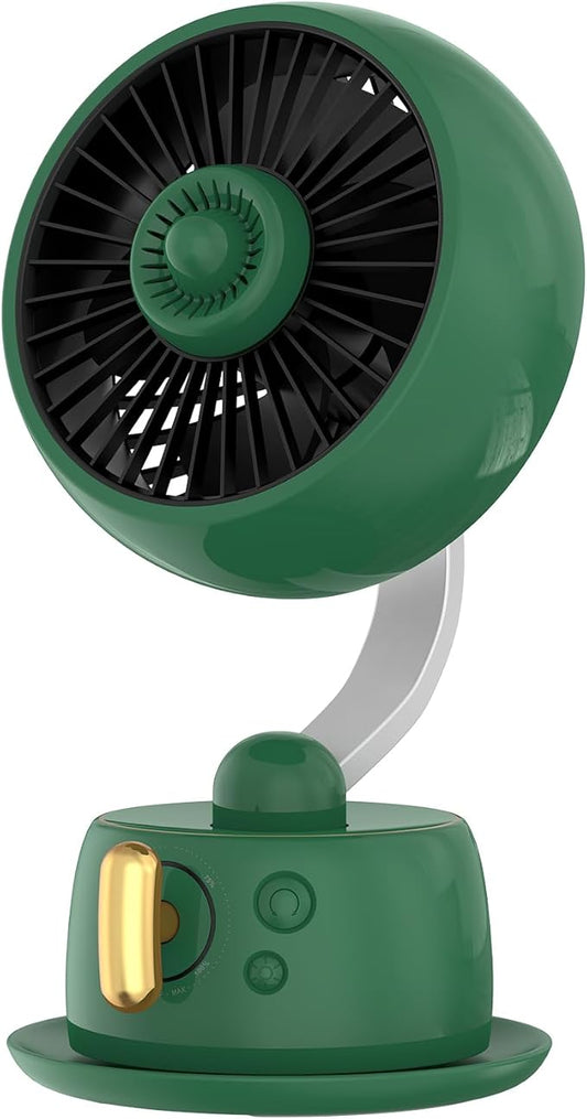 Magnetic Aromatherapy Desk Fan,CordlessTable Air Circulator Fan with Night Light,120° Auto Swing & 27dB Quiet, Rechargeable USB-C Infinite Speed Office Fan, Compact for Bedroom - Green