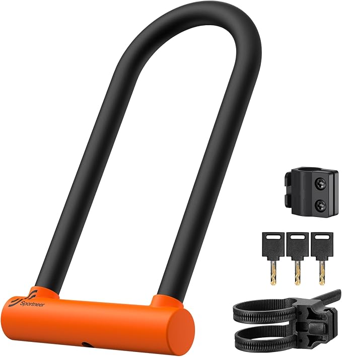 Sportneer Bike U Lock - 18mm Shackle Heavy Duty Anti Theft Bike Locks with 3 Keys - Bicycle U-Locks with Sturdy Mounting Bracket for Road, Mountain, Electric & Folding Bike, Size 11.5''x6.25''