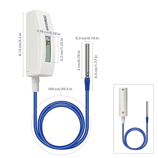 ECOWITT WN34BD Thermometer, with LCD Display and 3.28 ft/1m Silicone Wire Sensor Probe, Suitable for Pool, Pond, Liquid, Air, Soil Temperature, Support Ecowitt Cloud System, 915 MHz