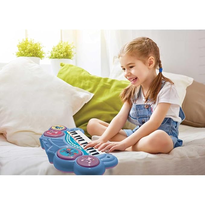 Lexibook, Stitch Electronic Keyboard with Seat and Microphone, 24 Light-Up Keys for Learning Music and Aux-in Cable, Blue, K707D
