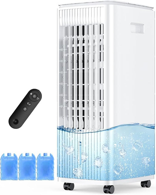 BALKO 3-IN-1 Windowless Air Conditioner w/Double Tanks, Smart Timer, 3 Ice Packs, 60W Evaporative Air Cooler, 70° Oscillation, 3-Speed 25-INCH Swamp Cooler Air Conditioner Portable for Room