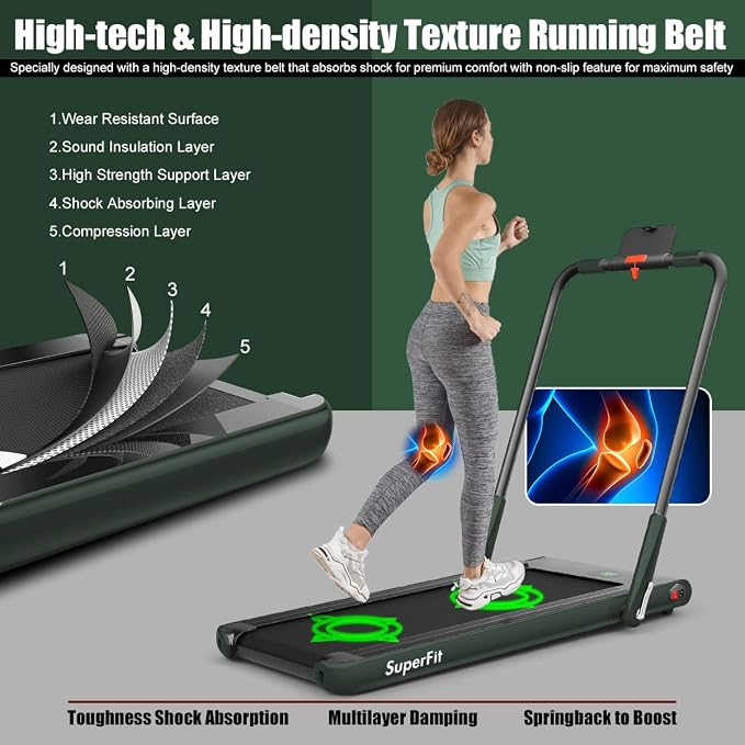 Goplus 2 in 1 Folding Treadmill, 2.25HP Under Desk Electric Superfit Treadmill, Installation-Free with APP Control, Remote Control, Bluetooth Speaker, LED Display, Walking for Home