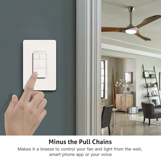 Smart Ceiling Fan Control and Dimmer Light Switch, Neutral Wire Needed, TREATLIFE 2.4Ghz Single Pole Wi-Fi Fan and Light Switch Combo, Works with Alexa, Google Home and SmartThings, Remote Control